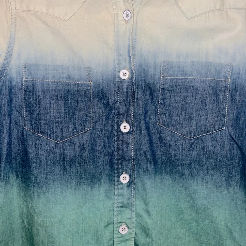 Free People Before Sunrise Ombré Button Down Shirt Blue/Green Size Small - Picture 7 of 13